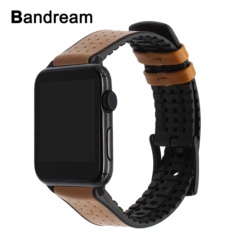 

Italy Genuine Leather Watchband for iWatch Apple Watch 38mm 42mm Series 3 2 1 Silicone Rubber Band Steel Buckle Belt Wrist Strap