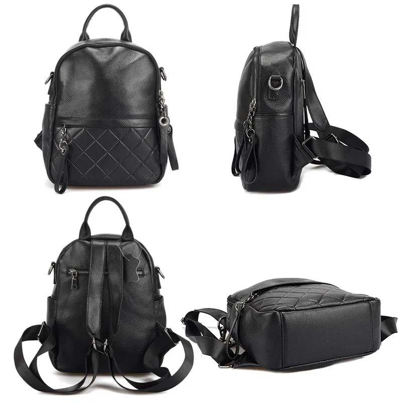  Zency 100% Genuine Leather Vintage Women Backpack Elegant Black Daily Holiday Knapsack Casual Trave - 32967813199