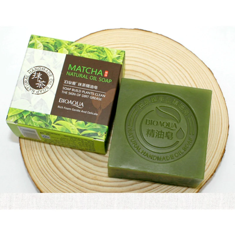 Organic Matcha Green Tea Handmade Soap Skin Whitening Moisturizing Face Cleansing Soap Remove Acne Cleansing Bath Bar Soap 100g 3