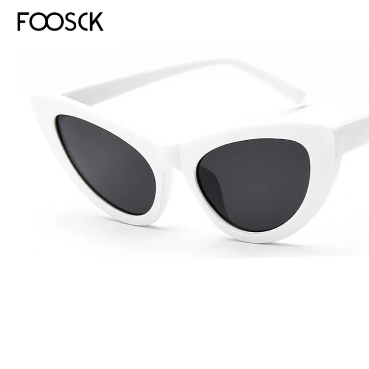 FOOSCK брендовые дизайнерские солнцезащитные очки кошачий глаз, женские винтажные металлические очки для леди, зеркальные ретро очки для вождения - Цвет линз: C3WhiteBlack