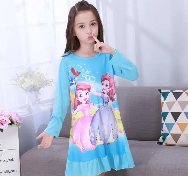 Весенне-осенняя пижама для больших девочек детская ночная рубашка с длинными рукавами, милое детское платье для сна с героями мультфильмов для маленьких девочек От 2 до 13 лет UY9 - Цвет: style 6