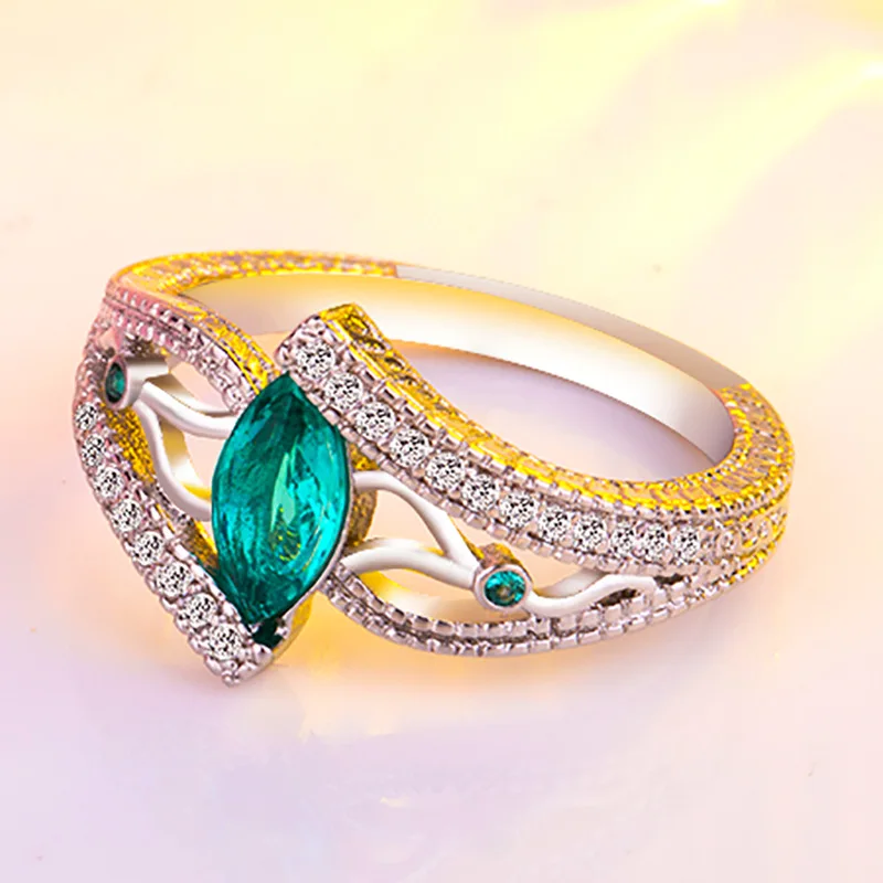 

925 Sterling Silver Ring for women's retro engagement belt gemstone blue/red/green tri-color AAA zircon CZ jewelry Anilo