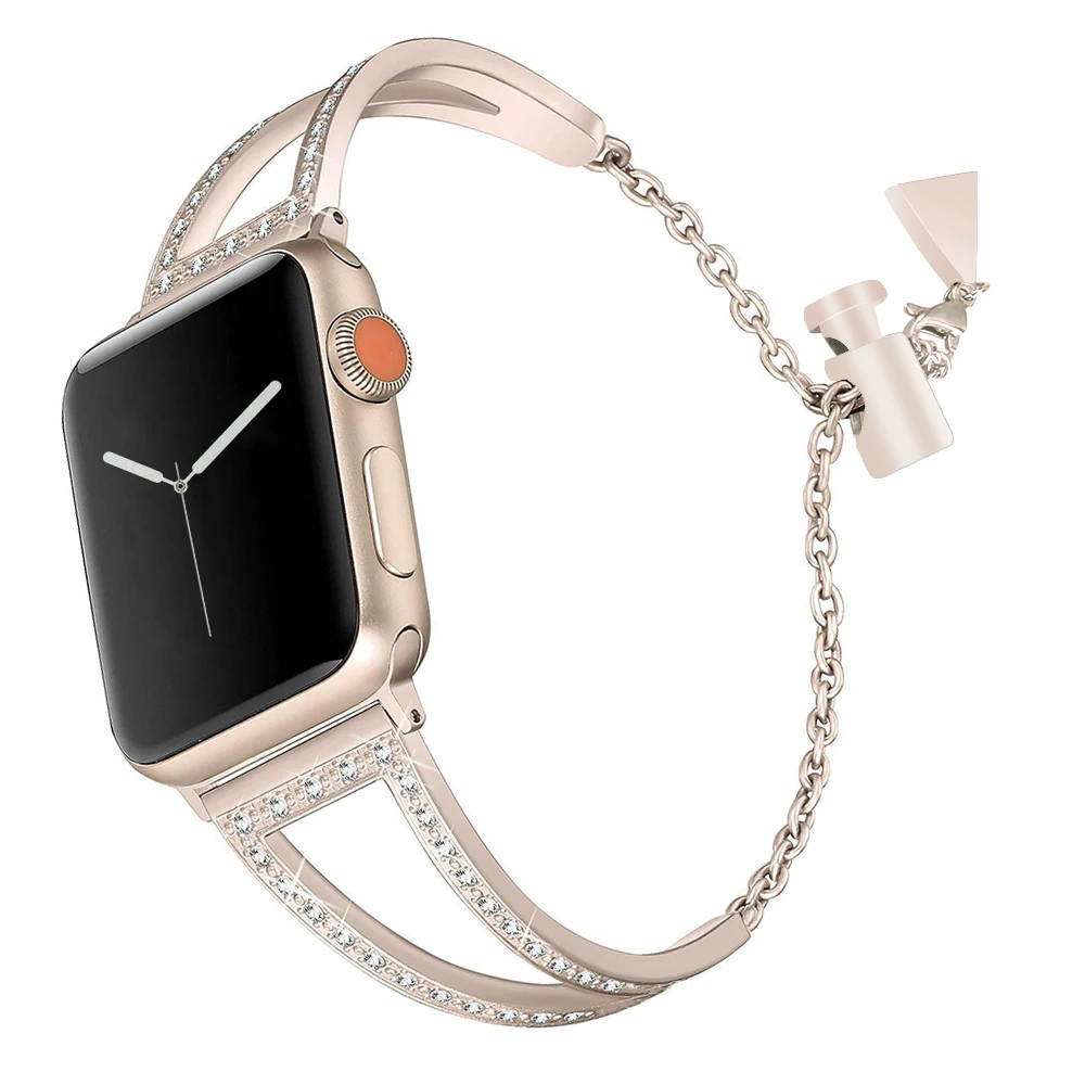 4 цвета модные ремешок с бриллиантами для наручных часов Apple Watch серии, на возраст 1, 2, 3, 4, ремешок для наручных часов iWatch 38/40/42/44 мм металлический браслет на запястье, ремешок