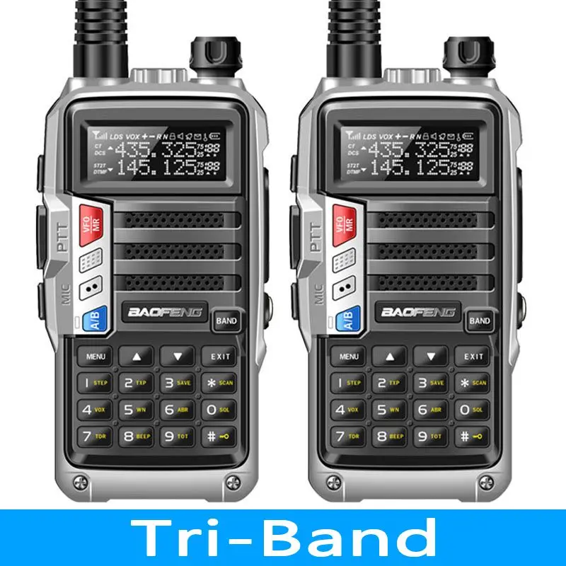 2 шт BaoFeng UV-S9 трехдиапазонная 8 Вт 2 шт антенна VHF UHF 136-174 МГц/220-260 МГц/400-520 МГц 10 км дальняя портативная рация - Цвет: Silver Radio 220-260