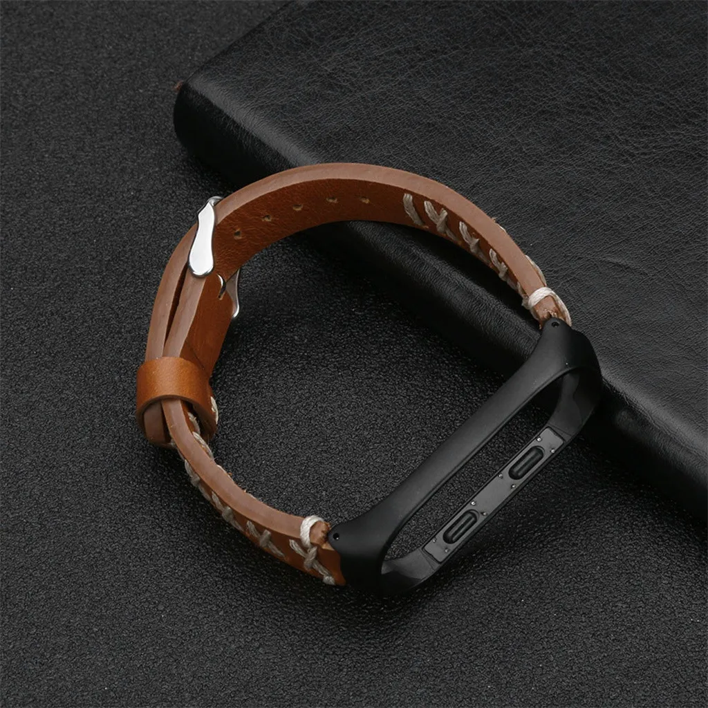 Ремешок кожаный для Xiaomi Mi Band сменный Браслет из нержавеющей стали 4