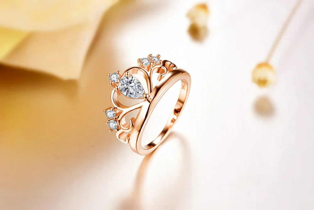 Tocean розовое золото цвет мода романтическая Корона Свадебные Кольца для женщин милые AAA циркон помолвка Bijoux Bague Размер 5-12 w023