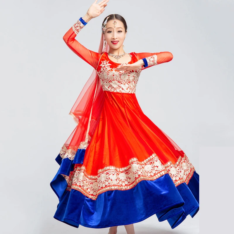 

Indian Dance Costume Bollywood Sari Performance Clothing Oriental Dance Costumes 2 Piece Set Indian Folk Dance Outfit DQL923