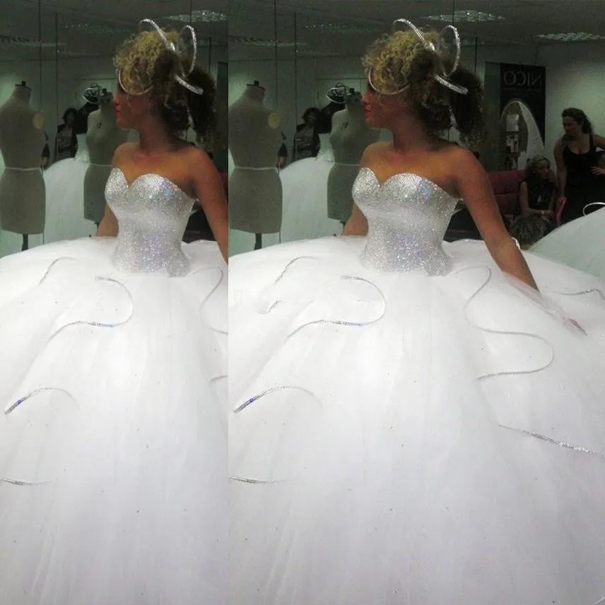 2017 Bling Bling Big Poofy Wedding Dresses Plus Size Tulle Ball Gown