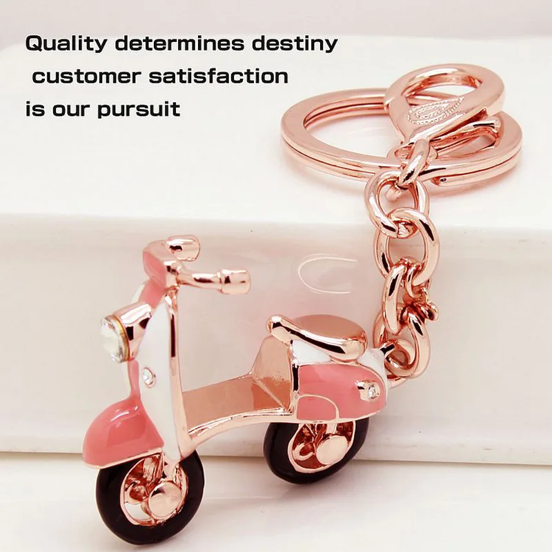 Pink Scooter Rhinestone Keychain New Design Motorcycle Fashion Rose Gold UVOGUE Brand Accessories Jewelry Wholesale