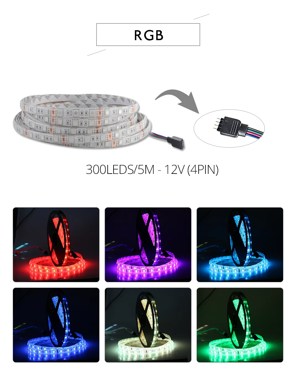 Foxanon 5050 RGB Светодиодные ленты свет DC 12 V 60 Светодиодный/m rgb светодиодный s Лента диод лента 1 м 2 м 3 м 4 м 5 м с контроллером украшения дома лампа