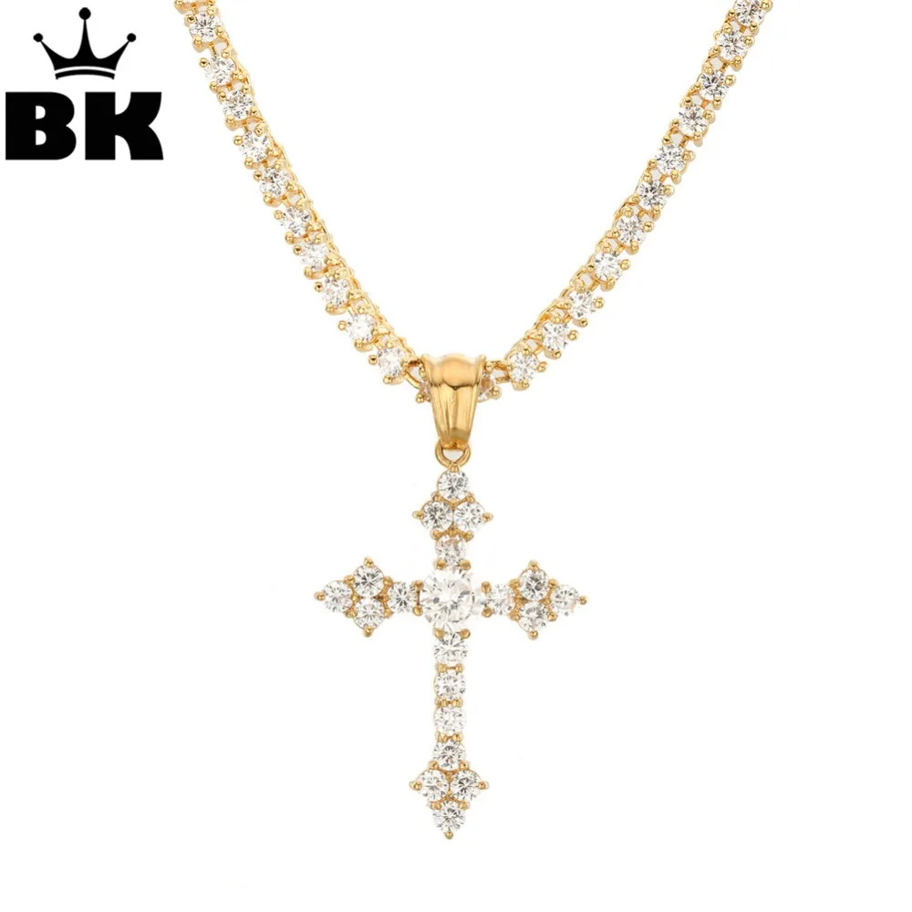Ожерелье BLING KING Mini Clear CZ очаровательный крестик-кулон золотого цвета с