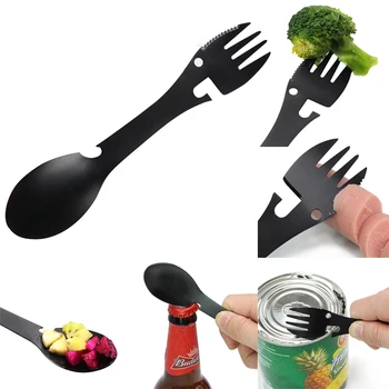 

Multifunctional Camping Cookware Spoon Fork Bottle Opener Portable Tool Safety & Survival Durable Stainless Steel Fork