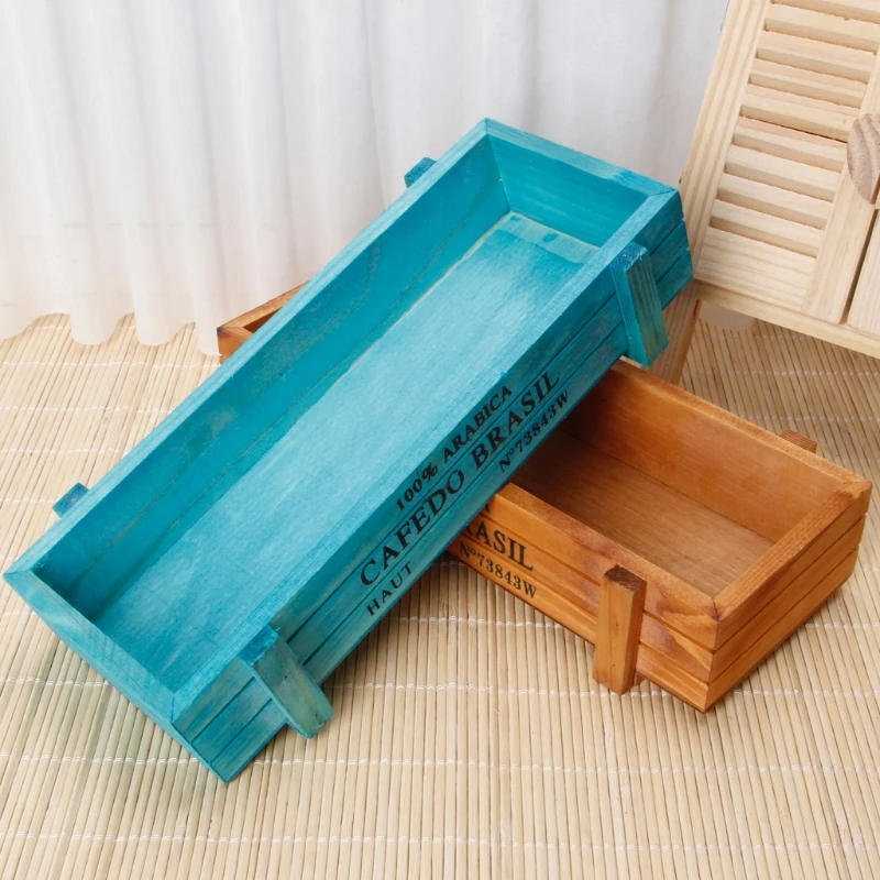 Vintage Wooden Boxes Crates Flower Pot Kitchen Trinket Desktop Storage Case Planter Garden Flower Planter Succulent Pot