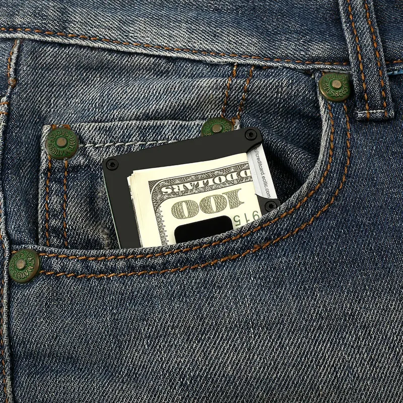 Мужской алюминиевый кошелек с RFID блокировкой и металлическим зажимом для денег
