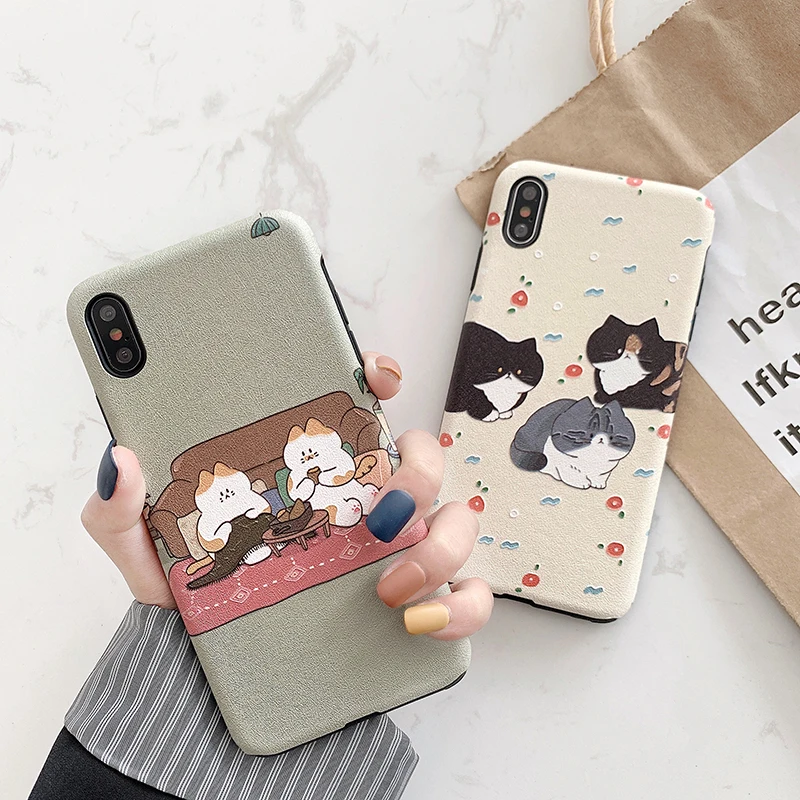

Silk texture Phone Cases for Huawei P20 P30 Lite Mate20 Pro Cute cafe cat cover For Honor 8X 10 V20 20Pro Nova 3 4 5 5i Cases