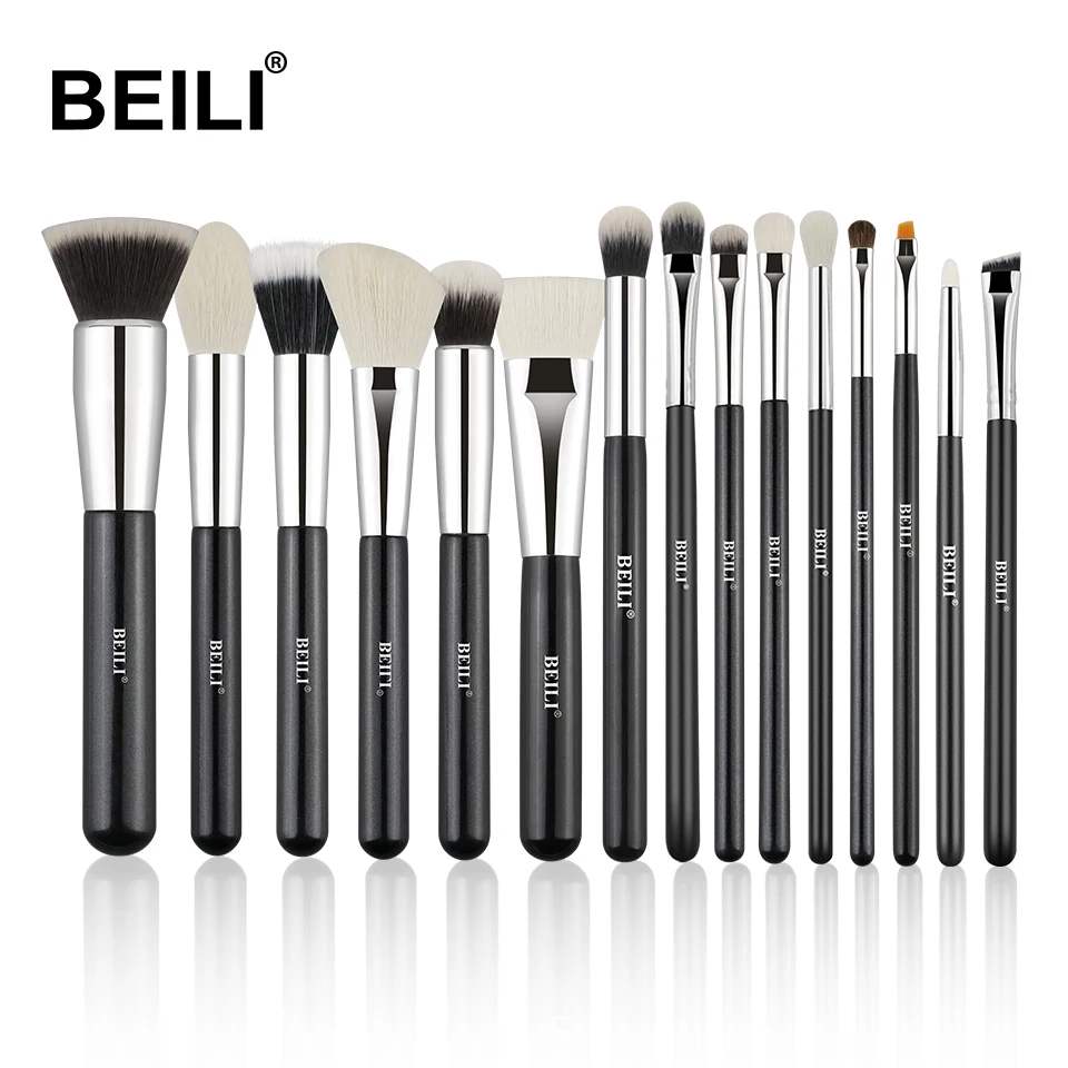 

BEILI Premium natural Professional BlackMakeup Brush Goat Pony hair Eyeshadow Powder blusher Contour Makeup brush set