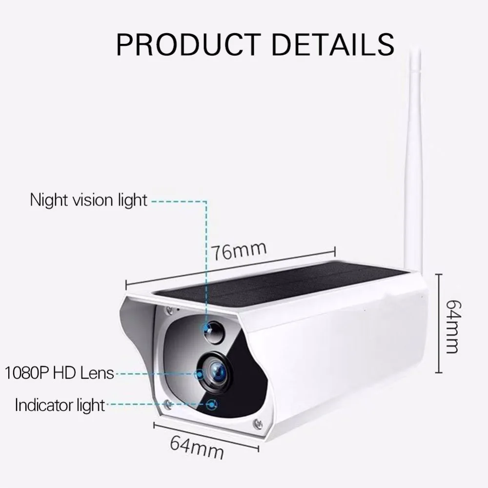  1080P Solar Power Wireless IP Camera WiFi Waterproof Security Bullet Camera IR Night Vision Surveil