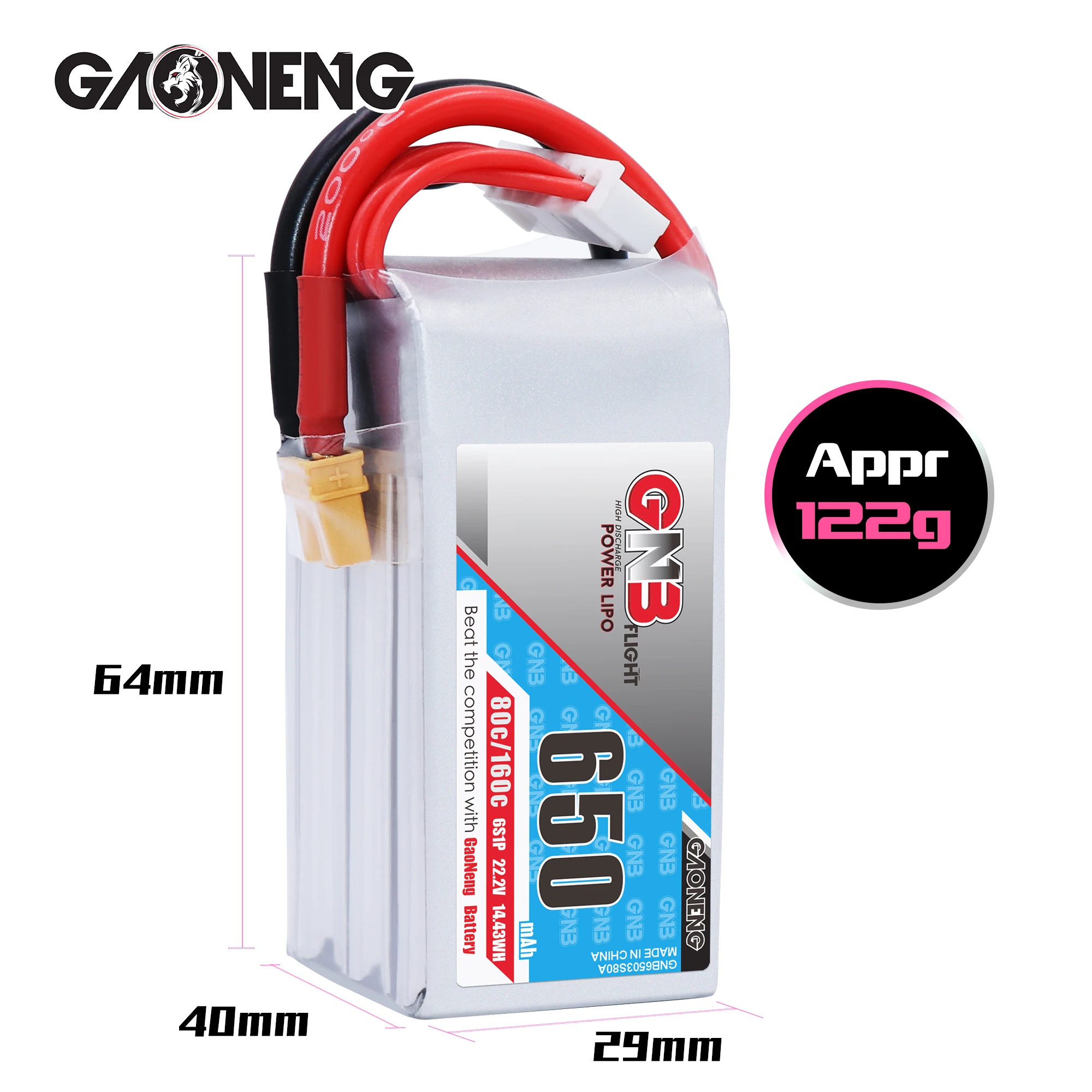 Gaoneng GNB 650mAh 22,2 V 6S 80C/160C Lipo батарея XT30 или XT60 разъем для FPV гоночный Дрон RC модели Мультикоптер рамка части