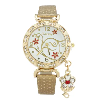 

Fashion Womens Watches Diamond Watch Flower Pendant Charm Quartz Gold Watch Female Wrist Watch Reloj Mujer Relogio Feminino