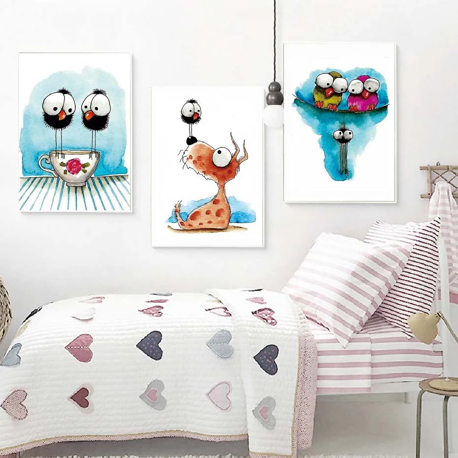 Kids Cartoon Animals Poster Cute Wall Art Print Canvas Painting Lovely
