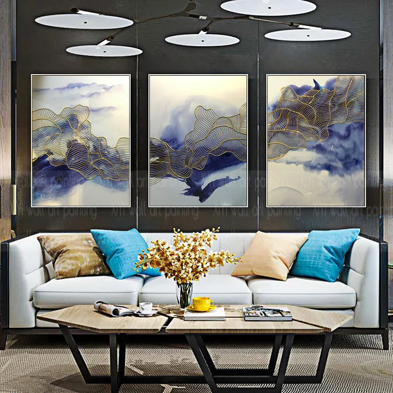 3 pieces gold line abstract canvas painting wall art ... 3 pieces gold line abstract canvas painting wall art ...