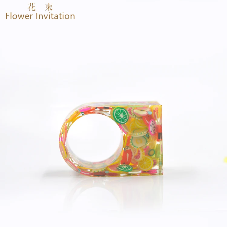 

Flower Invitation HJ09 Square Ring _ Finished Handmade Resin Small Fresh Fruit Ring