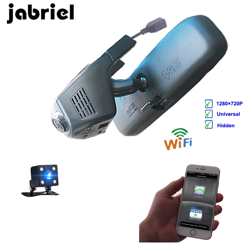 

Jabriel ios/android Wifi Car Dvr automovil auto Dash Cam driving Video Recorder Registator Dual lens dvr car Rearview Camera