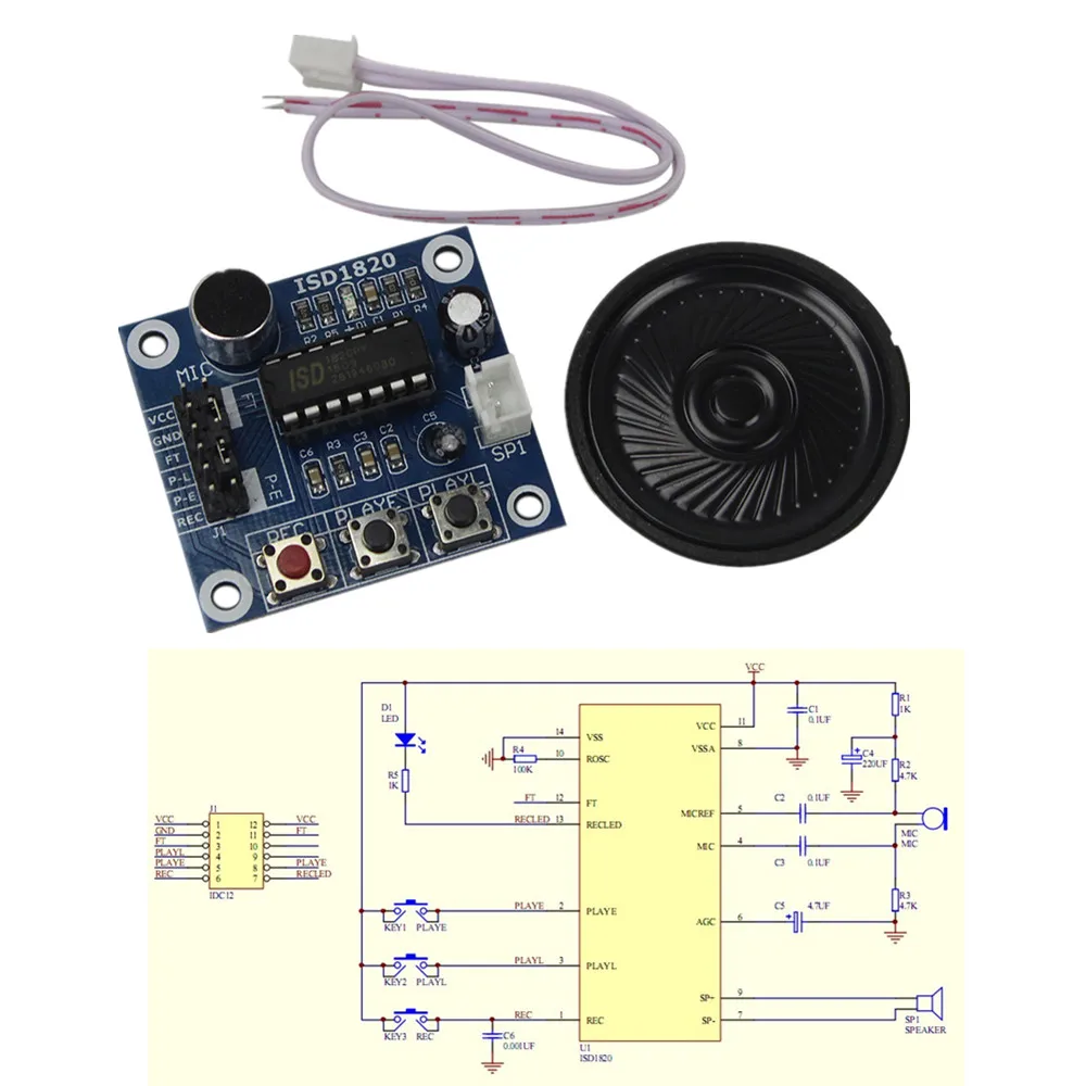 

ISD1820 Voice Recording Recorder Module With Mic Sound Audio Loudspeaker
