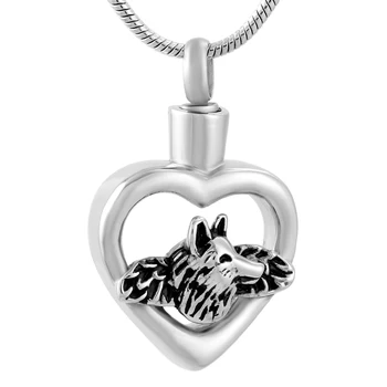 

9594 Fashion Men Necklace Silver Color Stainless Steel Dog In My Heart Memorial Urn Pendant Pet Ashes Keepsake Cremation Jewelry