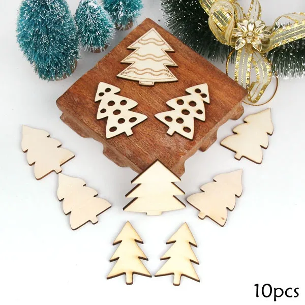 1Pack DIY Natural Wooden Chip Christmas Tree Hanging Ornaments Pendant Kids Gifts Snowman Tree Shape Xmas Ornaments Decorations - Цвет: W 10PCS