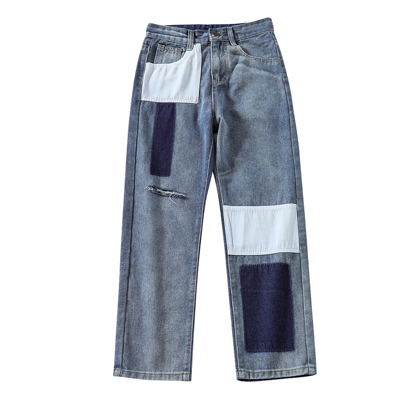 

Streetwear Straight Jeans Woman Plus Size Ripped Patchwork Blue Boyfriend Mom jeans Ladies women jeans pants Denim jeans mujer