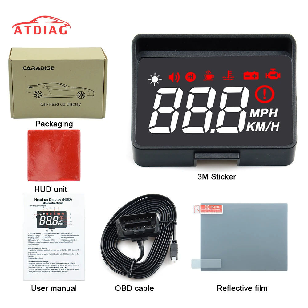 

A100S With Lens Hood Windshield Projector OBD2 II EUOBD Car HUD Head Up Display Overspeed Warning System Voltage Alarm