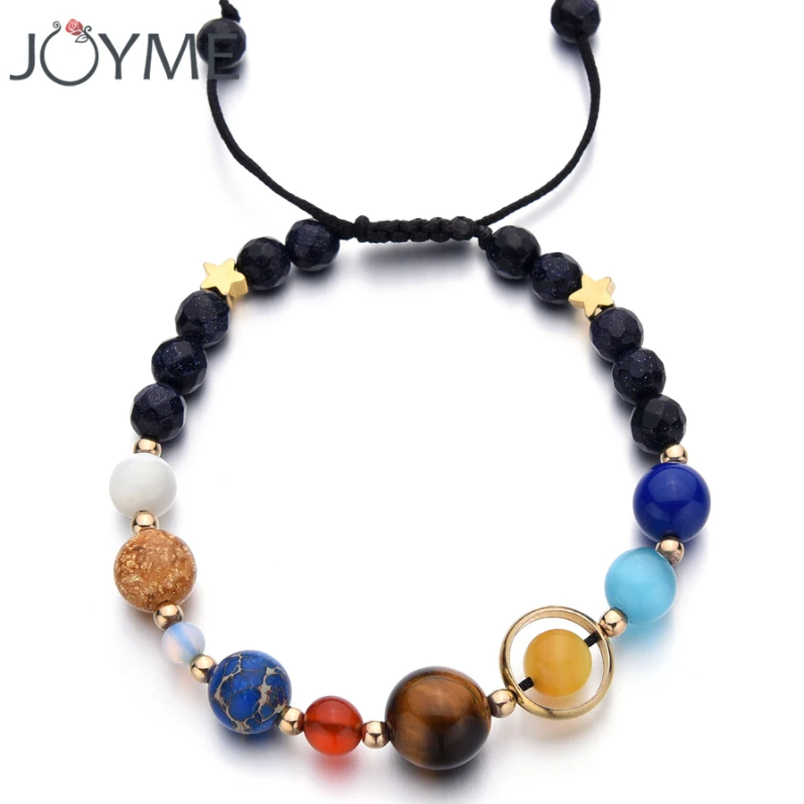 

Adjustable Size Handmade Universe Galaxy Eight Planets Solar System Guardian Stars Stones Beads Women Elastic Bracelets Bangles