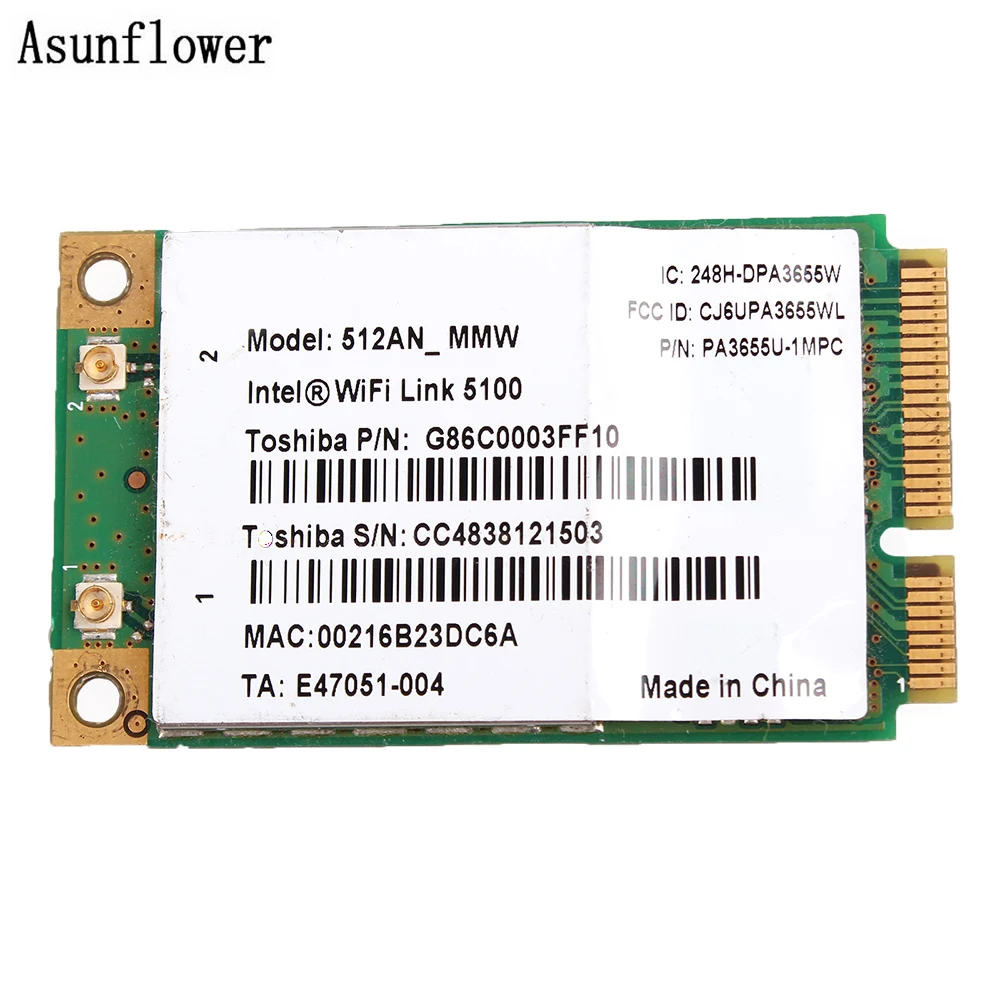 Беспроводной адаптер карта WiFi Link 5100(512AN_MMW) a/b/g/Draft-N PCIe мини PA3655U-1MPC для Toshiba