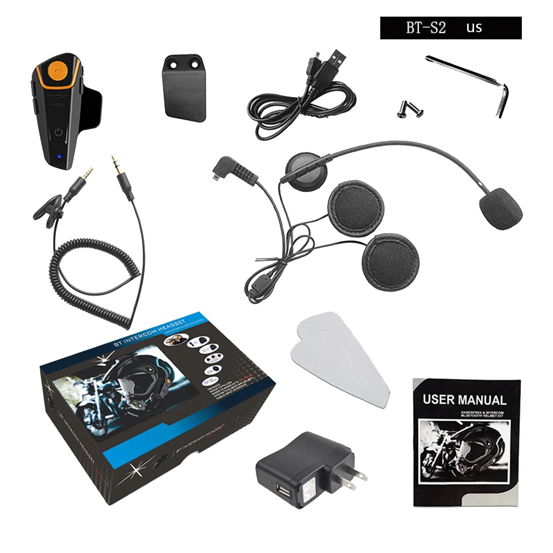 

Dewtreetali 1000M Updated Version BT-S2 Bluetooth Motorcycle Helmet Intercom Interphone Headset FM Radio Earphone US Plug