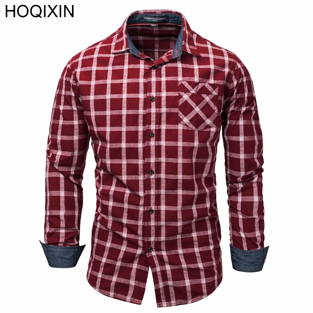 HOQIXIN, новинка, модная мужская клетчатая рубашка с длинными рукавами, рубашка в клетку, повседневная мужская деловая рубашка, хлопок, 151