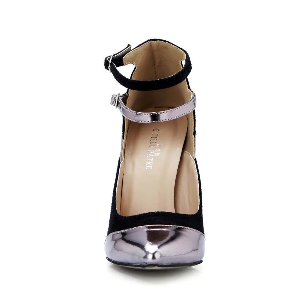 Estrecha Nuevo Altos Acuden Mujeres Sandalias Sexy Punta Las 2016 Mujer Zapatos Bombas De Cuero Tobillo Verano Tacones Estilo correa Patchwork xrwxF1q