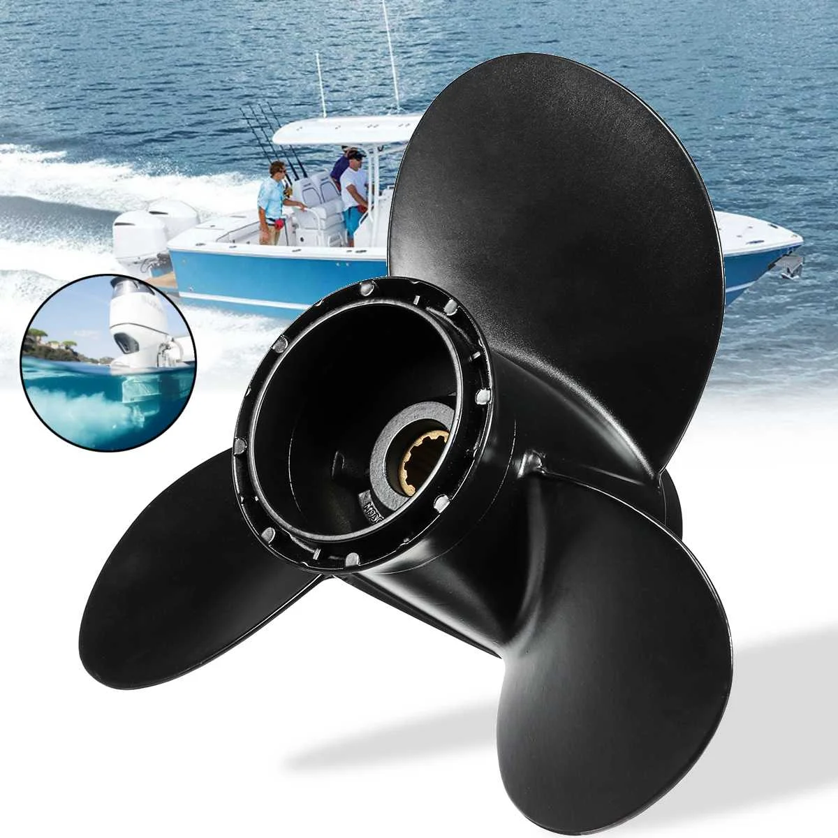 

58100-96420-019 10 1/4 x 11 Boat Outboard Propeller For Suzuki 20-30HP Aluminum Black 10 Spline Tooths R Rotation 3 Blades