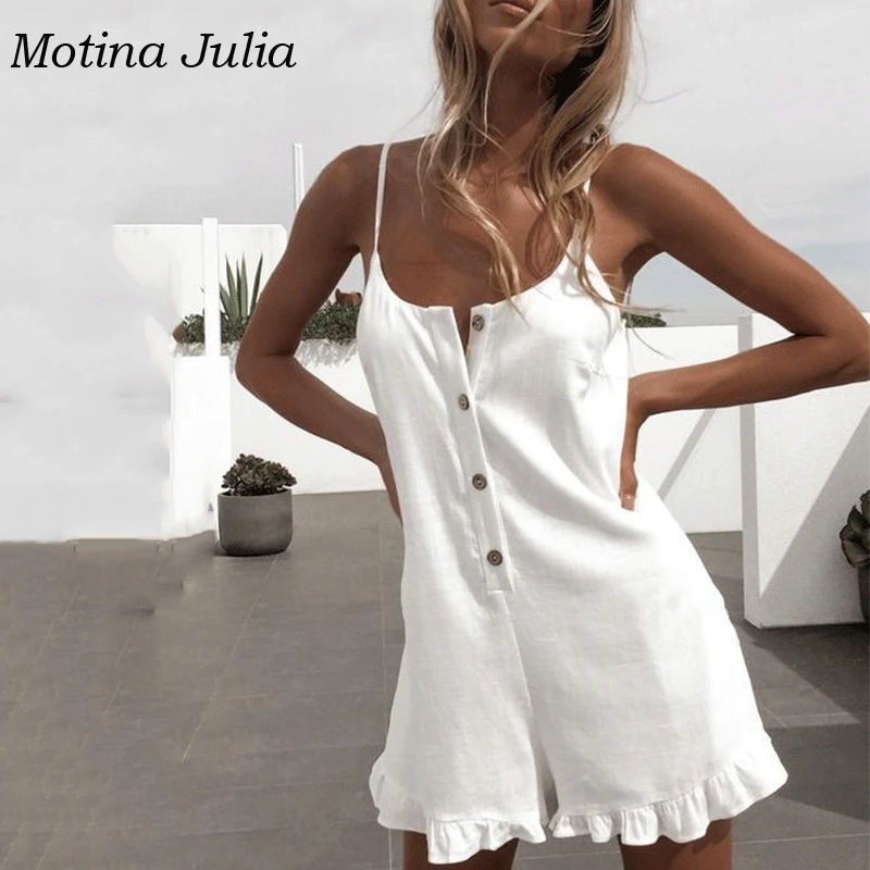 Motina Julia 2019 пляжный хлопковый комбинезон в стиле бохо женский с пуговицами спереди