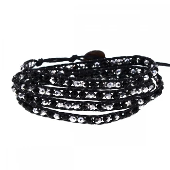 

Black silver crystal beaded wrap bracelet for teenage friendship