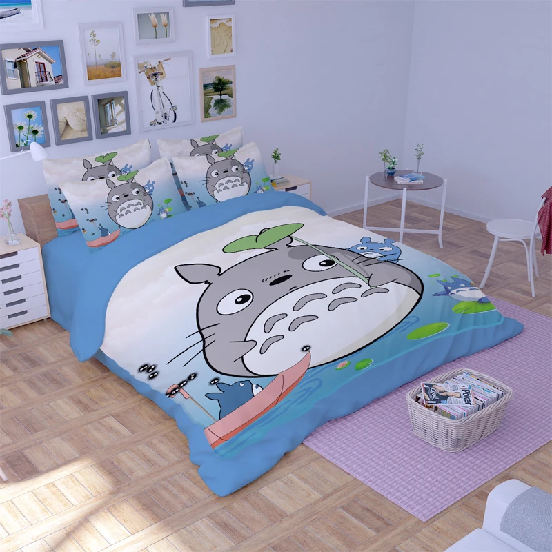 اليابانية أنيمي جارتي totoro الفراش مجموعات التوأم الملكة الملك الحجم مسطحة الأطفال نوم الشراشف حاف الغطاء وضع أغطية