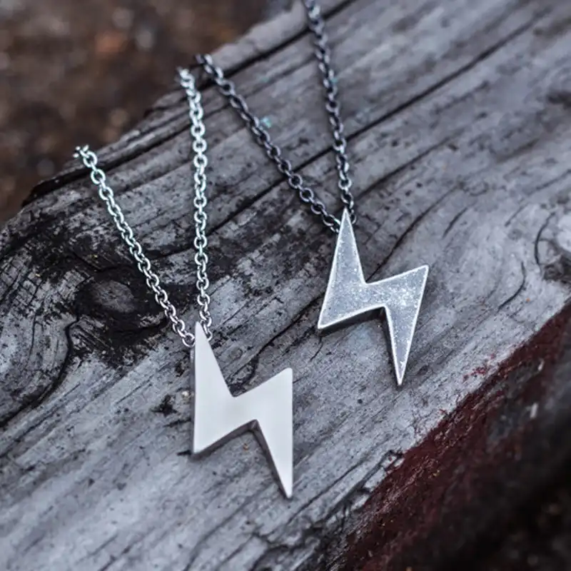 new silver retro lightning pendant necklace for men bolt thunder