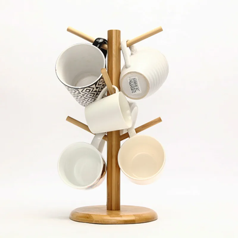 Glass Cups Mugs Bamboo Cup Holder Cup Rack Coffee Wood Cup Holder