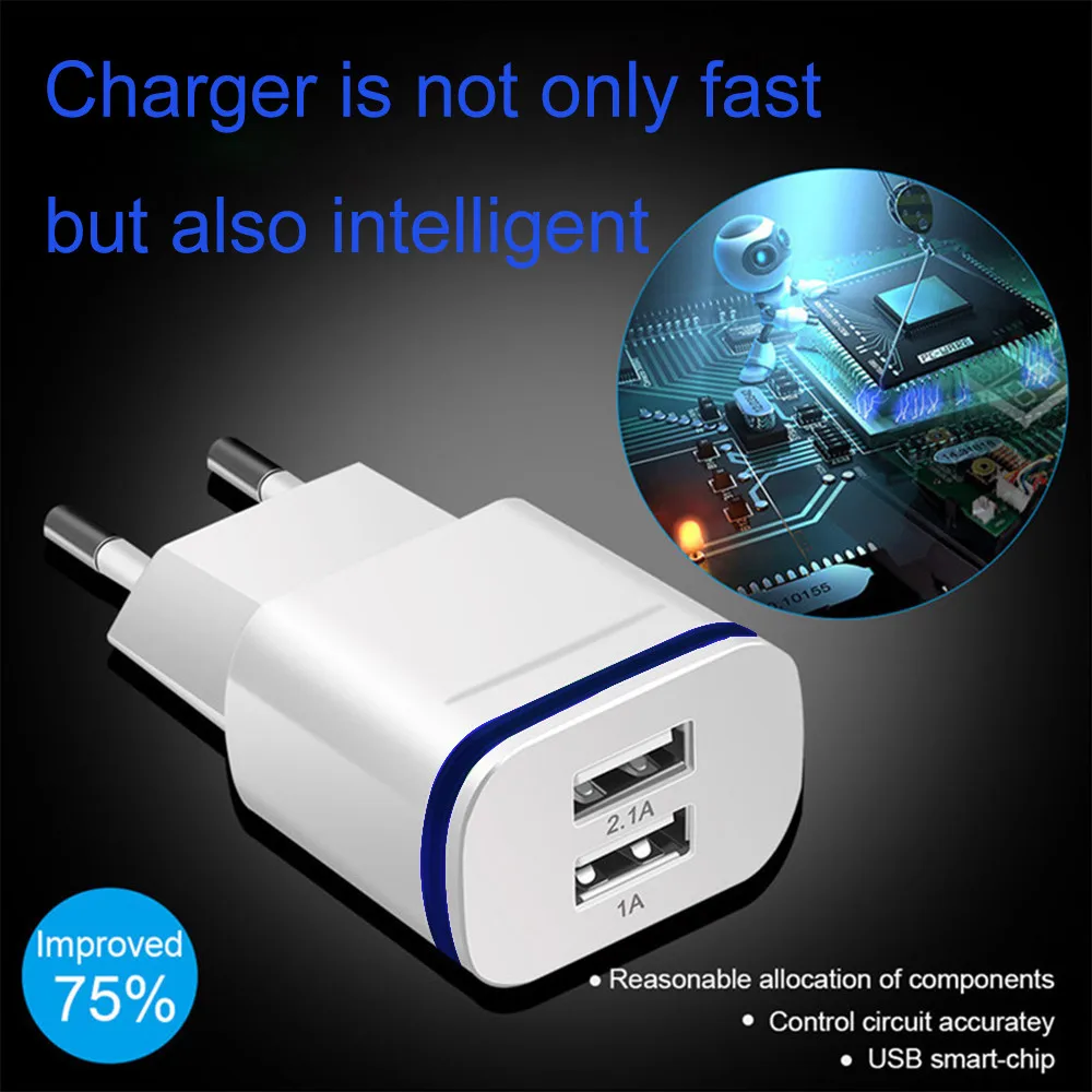 

2 USB Ports High Quality Charger for iPhone for SamSung Light LED EU Plug 5V 4A Wall Adapter Ideal for Travel Home or Office
