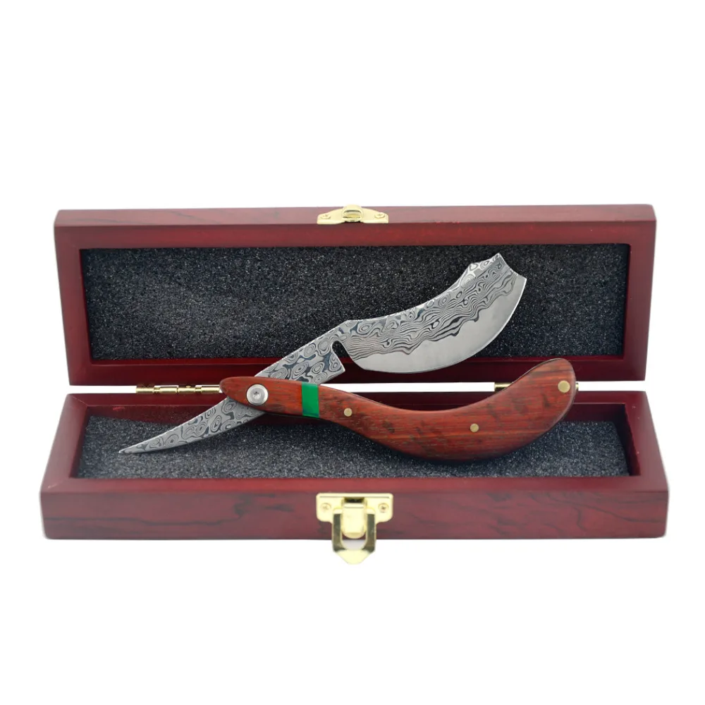 

ZY Luxyry Men Straight Shaving Razor Red Sandalwood Razor Barber Damascus Knife Best Gife Art Collection