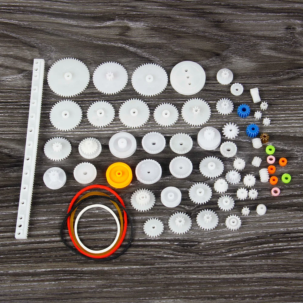 60Pcs Plastic Gears Kit Pulley Worm Belt Car Truck Toy Robot Models DIY