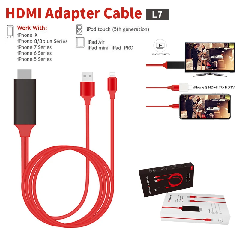 

New 8 pin to HDMI Hdtv hd display AV Adapter Cable For iPhoneX 8 8 Plus7 7 Plus 6 6s 5S iPad Support IOS 10.3