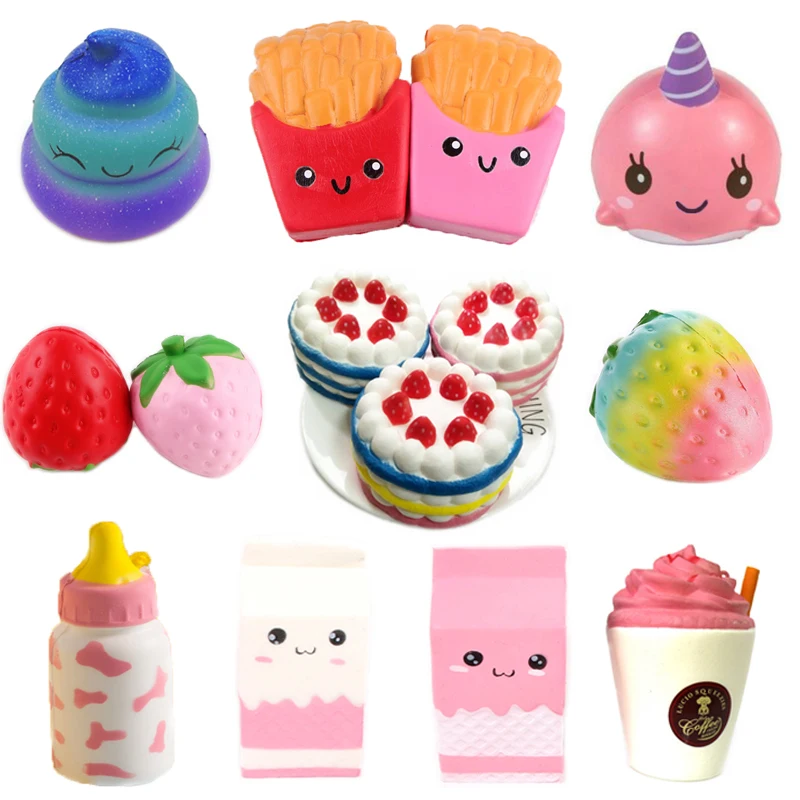 Jumbo Slow Rising Squishies ароматизированный Единорог торт кактус картофель фри молочный