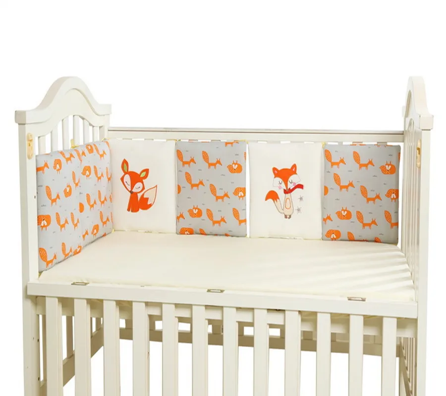 

6Pcs /Set Baby Bumper Set Anti-collision Cotton Cartoon Fox Pattern Bed Pillow Baby Chair Cushion Newborns Baby Bumper Bedding