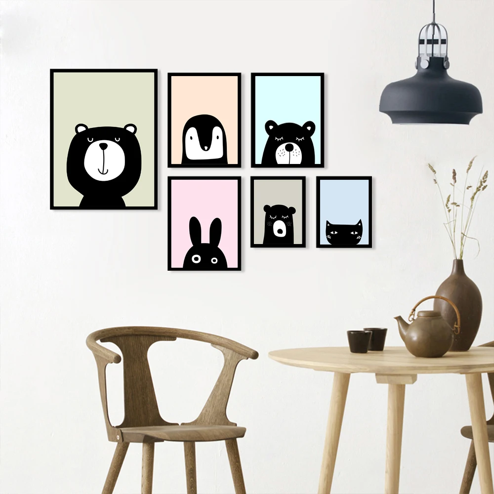 

Animal Canvas Painting Deer/Bear/Rabbit/Cat Nordic Poster Home Decor Abstract Art Canvas Painting Wall Picture For Living Room